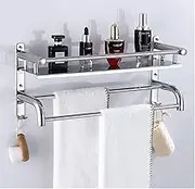Multifunctional Shelf Bathroom Towel Rail Wallmounted Double Towel Bars Punch Free Rust Proof Storage Rack Thicken Kitchen Towel Rack for Bathroom Kitchen/B50Cm LWX