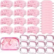 Hoteam 36 Pcs Sleepover Party Supplies for Girls 12 Spa Headband 12 Plush Sleep Eye Mask 12 Clear Cosmetic Bags Makeup Headband Washing Face Pink Eye Mask Bulk for Christmas Spa Party Favors