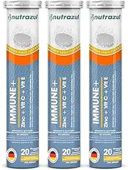 nutrazul Immune+ Effervescent Tablets- Passion Fruit (Pack of 3 X 20) |Gluten Free, Lactose Free & Preservative Free | Maintains Immune Function, Healthy Skin, Bones, Cartilage, Teeth & Gums