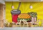 3D Hamburger Drinks Fries Self-adhesive Removeable Wallpaper Wall Mural