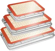 Baking Sheet Tray Cooling Rack W/Silicone Mat Set Stainless Steel Cookie Pan Red