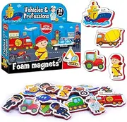 Refrigerator Magnets for kids VEHICLES & PROFESSIONS (36 pcs) - Fridge Magnets for Toddlers activity - Educational Kids magnets - Toddler magnets - Baby Vehicle Magnets - Shape Magnets