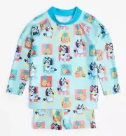 Boys size 5 Bluey blue/green long sleeve rash vest bather bottoms swim set NEW
