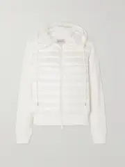 [Moncler] Moncler - Paneled Cotton-blend Terry And Quilted Shell Down Hoodie - White - x large x large White