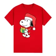 100% Cotton Christmas Unisex T-shirt Adult Tee Mens Top Santa Xmas Party Custume - Santa Snoopy (Red)