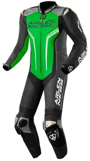 Arlen Ness Sugello One Piece Motorcycle Leather Suit, black-grey-green, Size 50 for Men Black Grey Green
