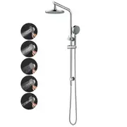 WELS Round 8'' ABS Plastic Rainfall Shower Head 5-MODE Handheld Set Gooseneck Arm Wall Rail Diverter Chrome