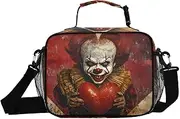 Clown Heart Red Scary Insulated Lunch Box for Women Men - Ideal for Work, Picnics - Includes Adjustable Shoulder Strap