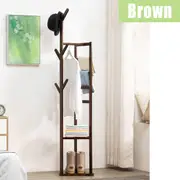 Garment Coat Rack Stand Clothes Wooden Hanger Hat Bag Umbrella Hook Holder Shelf Brown