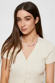 Multi Multicoloured T-Bar And Pearl Necklace - Size ONE, Women's Necklace