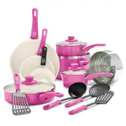 GreenLife Soft Grip 16 Piece Cookware Set Bright Pink