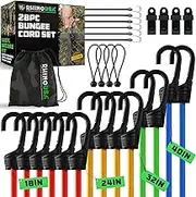 Rhino USA Bungee Cords with Hooks (28-Piece) Heavy Duty Outdoor Bungee Straps with Small, Short and Long Sizes - 4 Free Tarp Clips, Drawstring Bag, Canopy Ties & Ball Bungie - UV & Weather Resistant