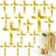 20 Pieces Baptism Cake Toppers, BetterJonny Acrylic Cross Toppers Gold Mirror Acrylic Cake Topper Baptism Cross Cake Topper DIY Cake Decorating Supplies Christian Party Supplies(2 Styles)