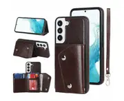 Case for Samsung Galaxy S23, Leather Wallet Case With Card Pockets Back Flip Shockproof Cover Case-Brown