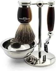 Edwin Jagger S81M582BAMZ Imitation Light Horn & Nickel Classic Shaving Set with Bowl with a Pure Badger Shaving Brush and Mach 3 Razor for Shaving Cream or Soap for Men