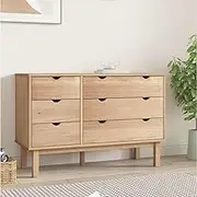 OTTA 6-Drawer Solid Pine Wood Cabinet - 111x43x73.5 cm Scandinavian Design, Durable Storage with Adjustable Installation, Ample Space for Home Decor