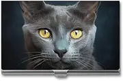 LKHDS Slim Aluminum Alloy Business Card Holder Gray Cat Stares Pocket Business Card Case Portable Business Card Wallet Business Card Holders Handheld Card Box for Women Men, style, One size