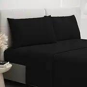Fitted Sheet Set of 4,Ultra Soft Microfiber Bedding,Extra Deep Fitted Sheet 182x203cm,2 Pillowcases,1 Flat Sheet,King Size,Black