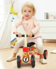 Balance bike for toddlers-4 wheels, stable design, wood ride push along