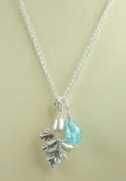 Handmade Briolette Blue Crystal Necklace with Leaf & Pearl