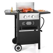 GREEN PARTY 2 Burner Griddle Grill Combo, 2 in 1 Propane Gas BBQ Grill w/Cast...