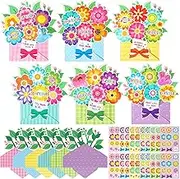Funrous 24 Set Mothers Day Flower Craft Kit DIY Greeting Card Making Kits Mother's Day Make Your Own Paper Card Craft Gifts with Flower Stickers Envelopes for Mom Classroom Activities Decorations