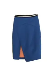 Valleygirl Blue Pencil Skirt with orange lining. Size S. Front/side split. NWT