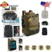 55L Waterproof Fishing Tackle Backpack with Adjustable Compartments & Rain Cover