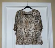 Chico's SATIN ANIMAL PRINT TOP Size 3 XL 16 18 Brown Leopard Dolman 3/4 NWT $90