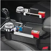 2PCS Large Capacity Car Seat Gap Filler Organizer,Multipurpose Carbon Fibre Gap Filler for Car with 1 Cup Holder & 4 Storage Slot,Road Trip Essentials Car Organizers