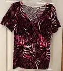 NEW Peter Nygard Size L, Beaded Dark Pink, White, Blk Dressy Short Sleeve Top