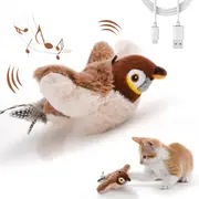 Interactive Cat Toy, Rechargeable Chirping Bird (Flyless) with Catnip for Indoor Cats, Touch Activated (Brown Sparrow)