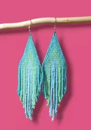 Handbeaded drop earrings Pow Wow Gypsy tassel blue