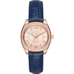 MK2593 MICHAEL KOR S BRYN 迷你手錶玫瑰金錶盤藍色皮革錶帶
