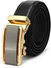 Mens Leather Belt, Leather Ratchet Belt for Men Dress, with Automatic Sliding Buckle, (3.5cm) Wide Fully Adjustable