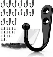 15 Pcs Black Wall Mounted Coat Hooks, Hanger Hook with 30 15PCS Hooks