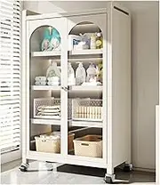LVLDAWA Kitchen Storage Cabinet, Freestanding Adjustable Shelves Storage Rack Mobile Microwave Stand with 4 Rolling Casters for Dining Room, Living Room(White,60x42x160cm)