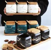 Spice Jars - 3 Jars, Wooden Tray and 3 spoons