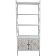 Timber Wood Metal 170cm Bookcase Curved Mandala Shelving Unit Display Rack White