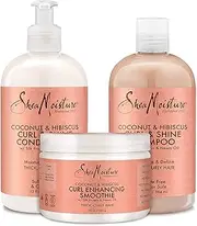 SheaMoisture Coconut & Hibiscus Curl & Shine Bundle – Shampoo, Conditioner + Curl Enhancing Smoothie for Curly Hair Care