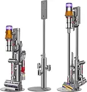 [Bitbixt] Height-Adjustable Vacuum Stand for Dyson V15, V12,V11, V10,V8,V7 - Aluminum Tube Vacuum Rack Organizer, 7.9 Lbs Steel Base, 3 Clips for Up to 9 Attachments Storage,Built-in Cable Slot
