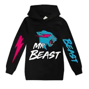 Kids Teens Boys Girls Mr Beast Lightning Cat Printed Hoodie Sweatshirt Casual Hooded Pullover Jumper Tops Gifts Black 7-8 Years