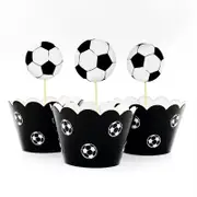 24pcs Soccer Theme Cupcake Toppers and Wrappers Birthday Cake Decorations
