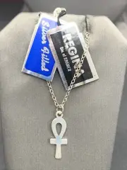 Regina Kramer Of New York Necklace Large Ankh Dainty Silver Plate 15” 1960’s NOS