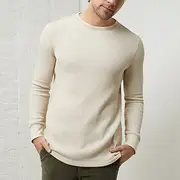 Men's Waffle Tee Waffle Shirt T Shirt Tee Top Long Sleeve Crew Neck Spring Fall Plain Fashion Designer Basic Vacation Street Going out Black Brown Beige Top