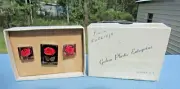 VINTAGE REVERSE CARVED LUCITE PIN EARRINGS GOSHEN NY RED ROSES ORIGINAL BOX