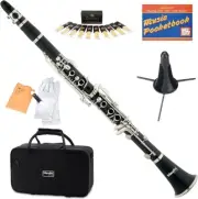 Mendini by Cecillio Clarinet with Case, Stand, Mouthpiece, 10 Reeds