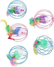 BESPORTBLE 5Pcs Plush Mouse Cat Teasing Interactive Cage Mouse Playing Props for Cats Durable Safe Design Bright Colors to Attract Feline Interest Fun Pet Supplies Random Color