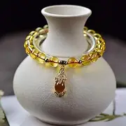 [QSAENHA] Yellow Crystal Pixiu/Pi Yao Bracelet Feng Shui Healing Chakra Wealth Bracelet Natural Gemstone Amulet Stretchy Bangle Talisman for Money Good Luck Prosperity/1975