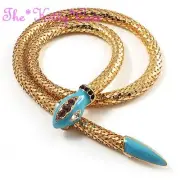 Gold Pltd Blue Enamel Snake Asp Pharaoh Cleo Moulin Mesh Choker Crystal Necklace